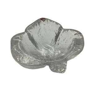Orrefors Sweden Textured Glass Crystal Leaf Slanted Dish Bowl, Signed